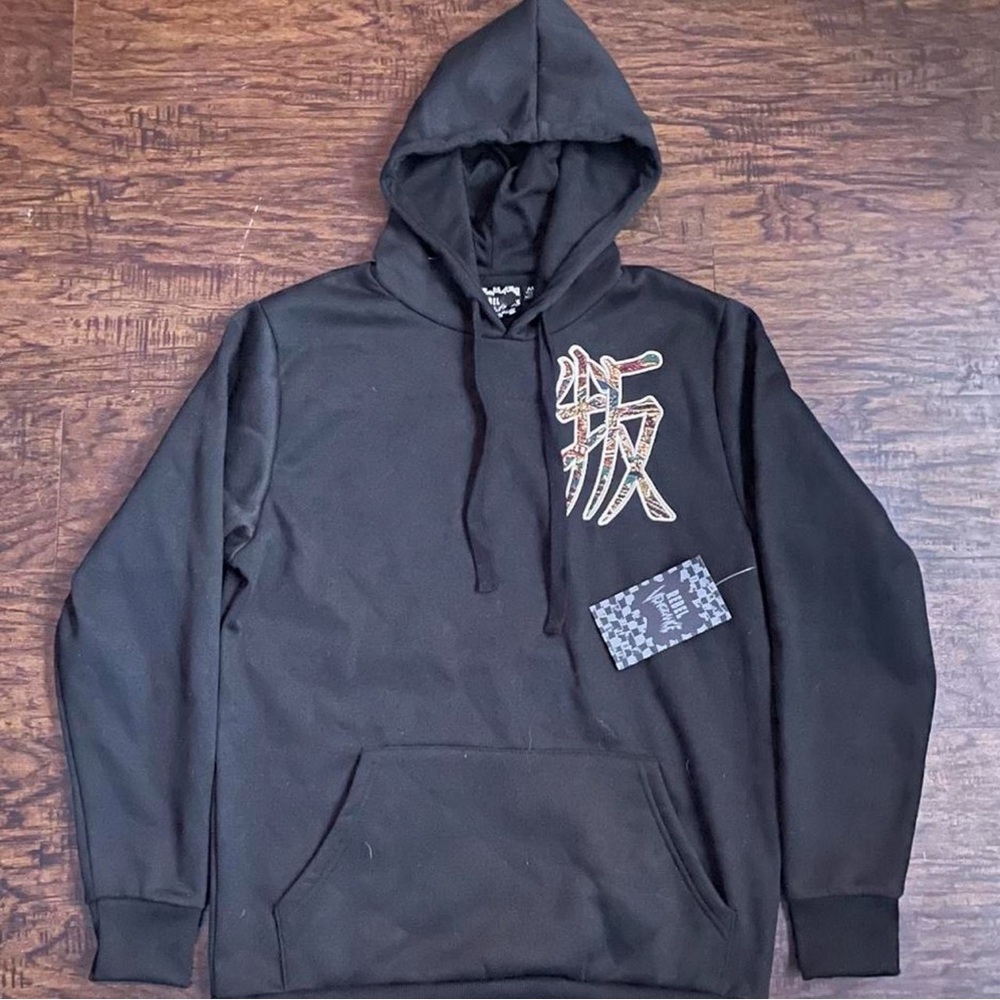 Black Hoodie with Embroidered Graphic